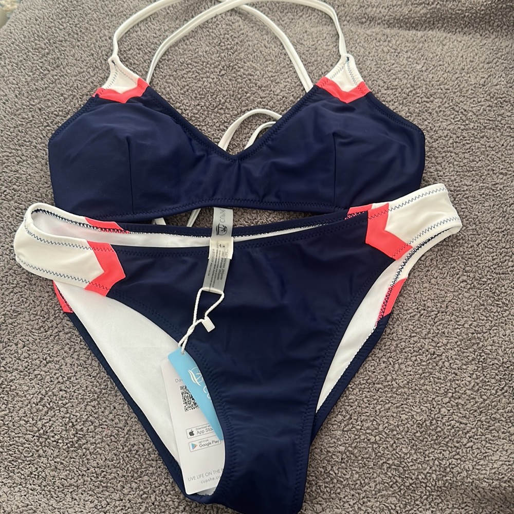 NWT Cupshe Navy Sport V Neck Lace Up Bikini